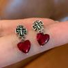 Ankesela Aretes de Aro Liso Cruz Roja Nuevo Estilo Retro Hong Kong Lujo Accesible Aretes de Alta Gama Joyería Elegante Versátil para la Oreja