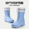 Botas de Lluvia de Moda Transfronterizas para Mujer, Impermeables hasta la Pantorrilla con Cordón, Ropa Exterior Versátil, Zapatos para el Agua Versátiles, Grosor, Cómodos, Antideslizantes, Zapatos de Goma para Cocina para Mujer