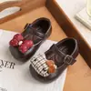 Zapatos Mary Jane de Cuero para Bebés Niñas Estilo Nuevo Primavera Otoño Suela Suave Lazo de Dibujos Animados Velcro Mágico Zapatos Individuales para Niñas