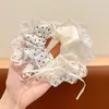 Scrunchie Floral Fofo e Doce com Laço para Meninas e Crianças, Acessório de Coque, Elástico de Cabelo, Corda de Cabelo