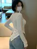 Top de Moda Sexy Irregular Ajustado Puro Deseo para Mujer Otoño e Invierno Camiseta de Manga Larga con Cuello Redondo