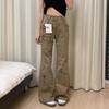 Macacão Bootcut Cáqui Retro Americano para Mulheres Verão Novo Design Jeans Reto Solto de Perna Larga