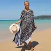 Camisa Protectora Solar de Playa Estampada de Rayón Europea y Americana al por Mayor, Vestido Sexy Holgado de Vacaciones, Cubre Traje de Baño Bikini