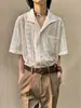 Direto da Fábrica Retrô Americano Nicho Gola Cubana Vazada Manga Curta Camisa Masculina Solta Casual Fina Respirável