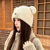 Chapéu de Lã com Orelhas de Ursinho Fofo Feminino Outono Inverno Chapéu de Tricô Quente Faz o Rosto Parecer Menor Estilo Coreano Versátil Proteção para Orelhas Chapéu de Frio