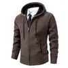 Cardigan de Punto con Capucha y Cremallera a Cuadros para Hombre Otoño Invierno Sudadera Gruesa con Forro de Terciopelo Múltiples Colores en Stock Venta al por Mayor