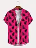 Camisa Estampada 3D de Gato Masculina Casual Manga Curta Havaiana Casual Botão Gola Camisa Roupa Masculina de Verão