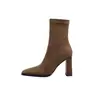 Botines elásticos de terciopelo ajustados, botines sencillos para mujer, nuevo estilo de otoño, diseño coreano, color liso, tacón cuadrado, tacón ultraligero, botines cortos elásticos con cremallera lateral para mujer