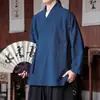 Nuevo top Hanfu estilo chino de cierre frontal derecho para hombre, con tapeta diagonal, cierre de corbata, atuendo inspirado en la ceremonia del té Zen, túnica taoísta de corte holgado y cárdigan de frente abierto
