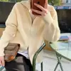 Cárdigan de punto con doble cremallera estilo coreano, top de cuello semi-alto, chaqueta nueva de corte holgado, suéter de otoño e invierno para mujer, estilo casual y relajado