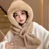 Conjunto de Gorro y Bufanda de Peluche de Oso de Peluche, Engrosado para Calidez, Lindo y Versátil para Otoño e Invierno, Capucha con Protección para los Oídos Forrada de Felpa para Ciclismo