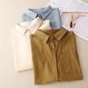 Camisa de gasa de manga corta de color liso para mujer, combina con todo, holgada, ajustada, informal, de verano, con cuello polo, elegante