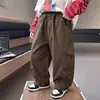 Pantalones de Algodón Curvos de Cuatro Botones para Niños de Primavera y Otoño Estilo Coreano Pantalones Casuales Sueltos Elegantes para Niños Pantalones para Bebé para Exportación