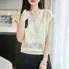 Camiseta de verano para mujer, fresca, de bambú y lino, ligera, de punto con textura, diseño de dos piezas hueco, manga corta y mangas acampanadas holgadas