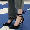 2025 Versátiles Nuevos Sexy Tacones Altos con Cordones Primavera y Otoño Zapatos de Tacón de Aguja para Mujer Estilete Negros Adelgazantes Elegantes Estilo Francés de Nicho