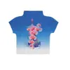Top de Verão Feminino Novo Retro Europeu e Americano Ins com Gola Alta Estampa Waffle Camiseta de Manga Curta com Peixe Koi Oriental Atacado