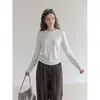 Top de camiseta suave y fino para mujer, corte holgado, manga larga, para principios de otoño, cuello redondo, adelgazante, adecuado como capa interior