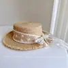 Sombrero de Paja Raffia con Encaje y Lazo de Perlas Elegante Francés para Mujer, Sombrilla Versátil para Viaje y Protección Solar Sombrero de Playa