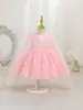 Vestido infantil transfronteiriço, vestido de princesa, mangas tipo capa com flor de rosa tridimensional, saia rodada de tule, vestido de daminha infantil