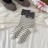 Meias de cano médio para mulheres, estilo doce e preppy, para outono e inverno, com elaborados acessórios de laço e estampas de bolinhas, meias longas de algodão com barra franzida