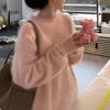 Suéter Feminino de Cashmere Imitação de Visão Europeu e Americano Cruzado 2024 Novo Outono e Inverno Gola Redonda Pulôver Estilo Preguiçoso Manga Longa Top de Tricô