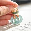 Jade Hetian natural plata esterlina S925 jade hielo estilo étnico estilo retro aretes aretes elegantes joyería de estilo chino