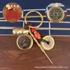 Llavero Zodiacal de Latón Cadena Decorativa Giratoria Juego de Cuatro Piezas con Cuerda de Nube Auspiciosa Vintage de Cinabrio y Monedas de los Cinco Emperadores para la Buena Fortuna