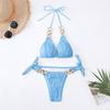 Traje de Baño de Dos Piezas Estilo Europeo y Americano Nuevo 2026 para Mujer, Bikini Sexy de Color Sólido de Cintura Alta con Anillo Metálico, Ajustado, Estilo de Tres Puntos que Revela la Cintura