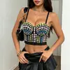 Top de Bra Strapless con Huesos de Pescado de Perlas y Pedrería de Alta Resistencia para Amazon Transfronterizo con Copas Integradas, Estilo Puro Deseo, Corsé Espalda Descubierta para Ropa Exterior