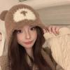 Gorro de punto de felpa de oso nuevo estilo rojo en línea otoño e invierno lindo moda gorro de lana cálido a prueba de viento orejeras para niños