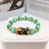 Pulsera Pixiu para Mujer de Oro Arena Vietnamita Multicolor con Piedra Ojo de Gato + Pixiu Chapado que Cambia de Color Joyería al por Mayor