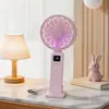 Ventilador de Mano de Verano Simple e Inteligente con Pantalla Digital, Velocidad Ajustable Continuamente, con Base de Soporte, Ventilador de Escritorio con Luz