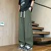Calças de trabalho masculinas, calças casuais finas de verão, corte solto, plus size, perna larga, versátil para estudantes, calças compridas retas da moda