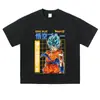 Camiseta de Manga Corta Lavada y Desgastada Retro Americana Estampado de Anime Holgada Cuello Redondo Unisex Marca de Moda Top de Verano