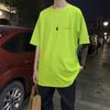 Camiseta de Manga Corta para Hombre Verano 2025, Estilo Hong Kong, Color Sólido Juvenil, Camiseta de Manga Media con Cuello Redondo en Inglés, Camiseta para Hombre, Moderna y de Corte Holgado