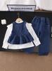 Conjunto de Tres Piezas de Chaleco de Mezclilla para Niñas Primavera y Otoño 2025 Nuevo Estilo Moda Infantil Estilo Coreano Niña Pequeña Venta al por Mayor