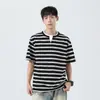 Camiseta de Manga Corta para Hombre Pengyun Estilo Retro Falso Dos Piezas Cuello Doble Bloque de Color Rayas Estilo Old Money Malla Transpirable Top para Hombre