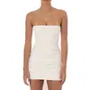 Vestido de hombros descubiertos LUCYINTH color marfil europeo y americano con lazo desmontable, vestido corto sexy sin tirantes con espalda descubierta