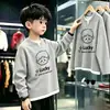 Top de manga larga con patrón de gofre de moda, estilo dos piezas falsas, para niños mayores, estilo coreano, casual y elegante, capa base