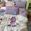 Lençol de Algodão Lavado Classe A Conjunto de Quatro Peças Primavera Desenho Animado Toalha Capa de Edredom Bordada Conjunto de Três Peças para Cama Nantong Home Textile