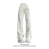 Jeans blancos de pierna ancha estilo retro americano para mujer, estilo primavera y otoño, de cintura alta, holgados, casuales, con caída, pantalones estrechos de pierna recta de alta costura