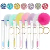 Pincel de Cílios com Pom-Pom, Fivela Dourada de Rosto Sorridente, Embalado em Tubo para Venda por Atacado, Curvador de Cílios Descartável com Cabo de Cristal, Pincel para Sobrancelhas, Ferramenta de Beleza para Cílios