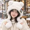 Gorro de peluche con lazo de orejas de oso para mujer, a prueba de viento, resistente al frío, protege los oídos, cálido, con doble cordón, lindo