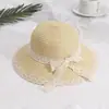 Sombrero de Paja con Lazo de Encaje de Verano Sombrero de Ala Ancha Sombrero Parasol Sombrero Protector Solar para Niños Estilo Coreano Adolescentes