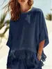Moda Femenina Europea y Americana 2026 Sitio Independiente de Amazon Otoño e Invierno Nueva Moda Casual Camiseta con Cuello Redondo y Borlas de Manga Media