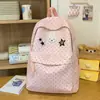 Mochila Escolar Fofa de Bolinhas com Coelho Estilo Japonês para Alunos do Ensino Fundamental II e Médio, Mochila Fresca e Doce para Sair e Fazer Compras