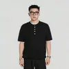 Camisa de Punto de Verano para Hombre Estilo Old Money con Cuello Henley y Textura Retorcida, Suéter de Manga Corta Agradable al Tacto, Atuendo de Moda Falso de Dos Piezas para el Trabajo