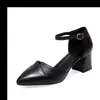 Sandalias Versátiles Elegantes para Mujer de Cuero Suave, Tacón Medio Cómodo, Punta Fina, Verano, Dama de Honor, Tacón de Bloque, Correa al Tobillo, Punta Abierta