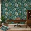 Impressão UV Adesivo de parede autoadesivo Fundo azul escuro folhas douradas Parede de fundo do quarto Personalização por imagem Atacado