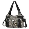 Bolso de hombro estilo motocicleta con estampado de leopardo transfronterizo, bolso tote estampado retro de gran capacidad para mujer, bolso cruzado de moda para exportación, personalizable